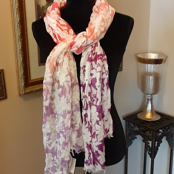 Ann Taylor Loft rectangle scarf pink purple coral lavender Fringed 74x23"…New - Picture 1 of 7